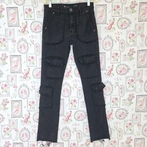 Waimea Black Distressed Cargo Jean Stacked Frayed Hem Multi-Pocket Denim Boys 14